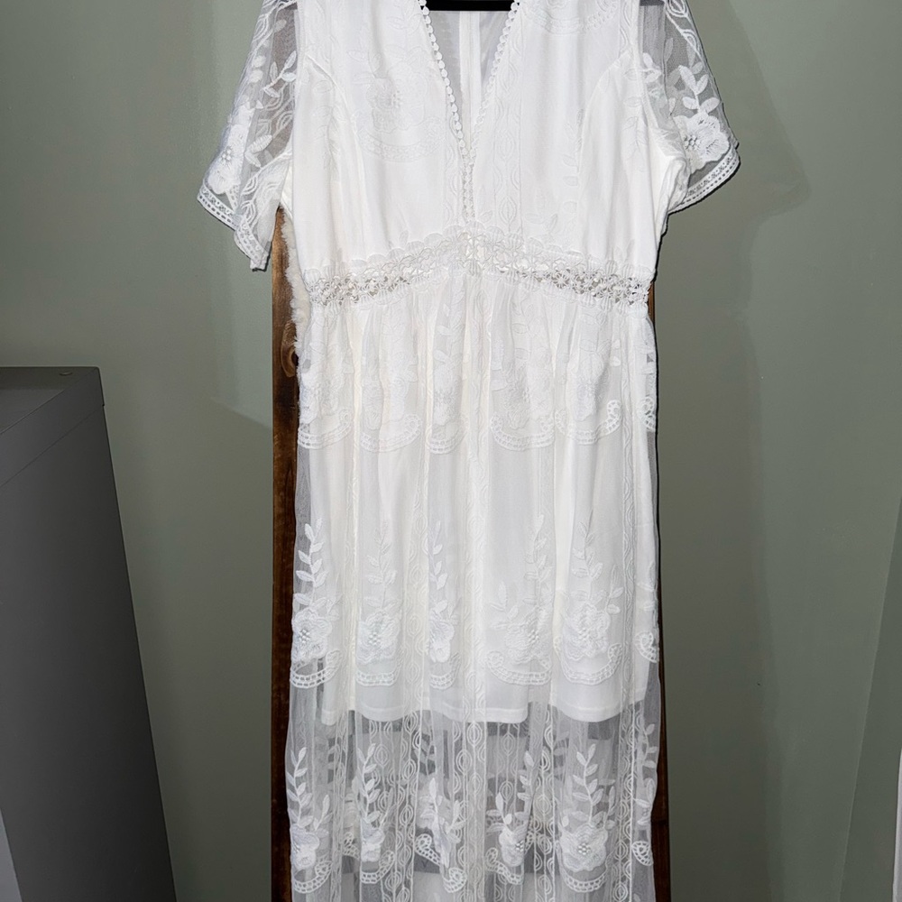 White Lace Boho Maxi Dress